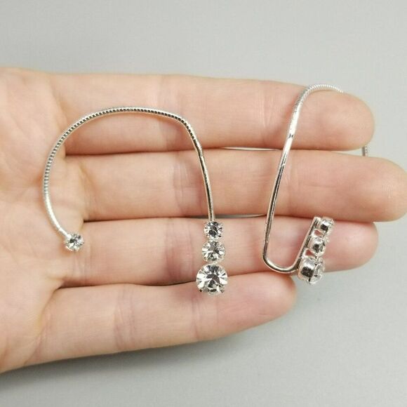 Vintage Rhinestone Ear Wrap Cuff, Silver Tone Hook Around, Estate - Picture 1 of 6